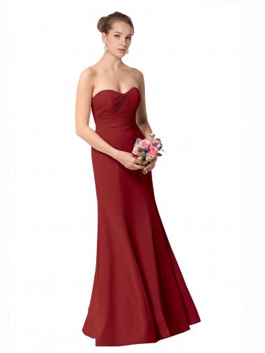 Cheapest Full Length Sweetheart Chiffon Bridesmaid Dress with Ruched Bodice UK