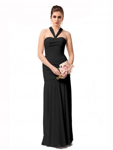 Cheapest Long Halter Chiffon Bridesmaid Dress with Dropped Waist UK