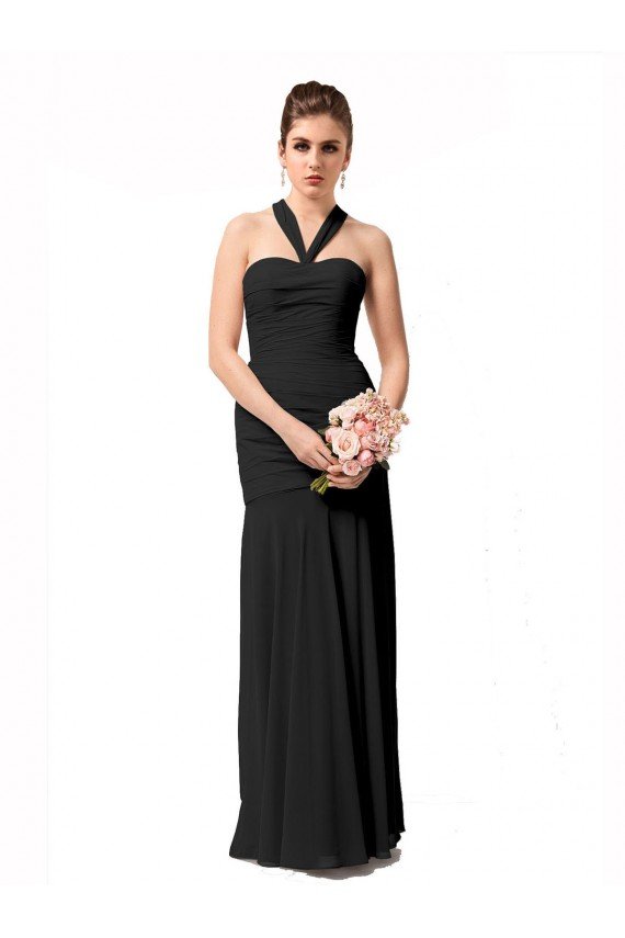 Cheapest Long Halter Chiffon Bridesmaid Dress with Dropped Waist UK