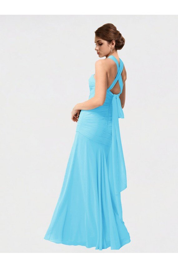 Cheapest Long Halter Chiffon Bridesmaid Dress with Dropped Waist UK