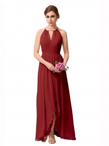 Cheapest High Low Long Halter Keyhole Chiffon Bridesmaid Dress UK
