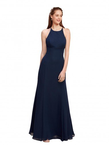Cheapest High Halter Fit and Flare Long Chiffon Bridesmaid Dress / Prom Dress with Criss Cross Low Back UK