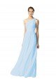 Cheapest One Shoulder Long Chiffon Bridesmaid Dress with Shirred Bodice and Front Keyhole UK