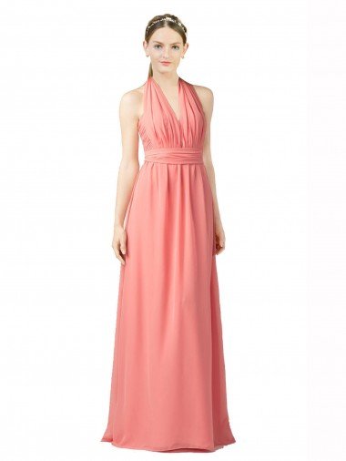 Cheapest Shirred Bodice Full Length Long Chiffon Bridesmaid Dress UK