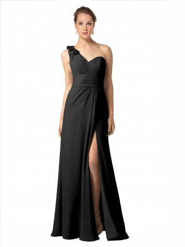 Cheapest Sheer One Shoulder Chiffon A-Line Bridesmaid Dress with Slit UK