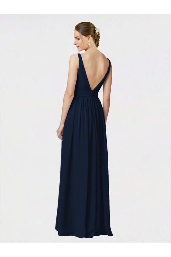 Cheapest Long Chiffon Bridesmaid Dress with Shirred Bodice and V-Neckline UK