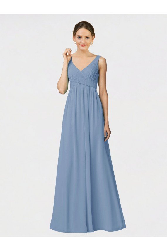 Cheapest Long Chiffon Bridesmaid Dress with Sweetheart Neckline and Wide Straps UK