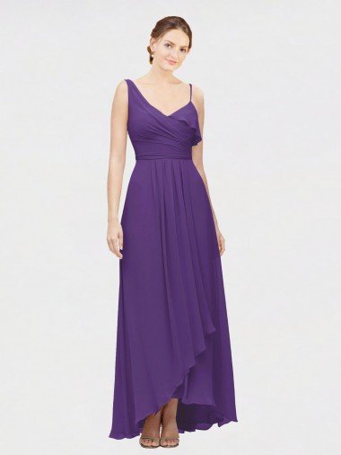 Cheapest One Shoulder High Low Chiffon Bridesmaid Dress with Wrap Waist UK