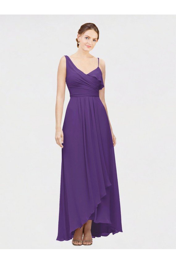 Cheapest One Shoulder High Low Chiffon Bridesmaid Dress with Wrap Waist UK