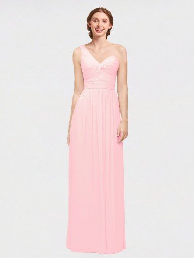 Cheapest One Shoulder Twisted Waist Sweetheart Chiffon Bridesmaid Dress UK