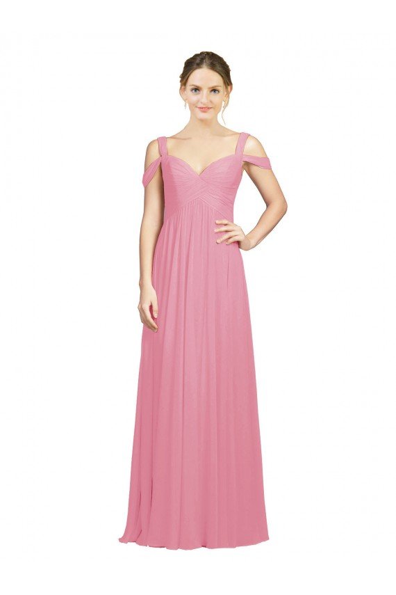 Cheapest Sweetheart Long Chiffon Bridesmaid Dress with Off the Shoulder Straps UK