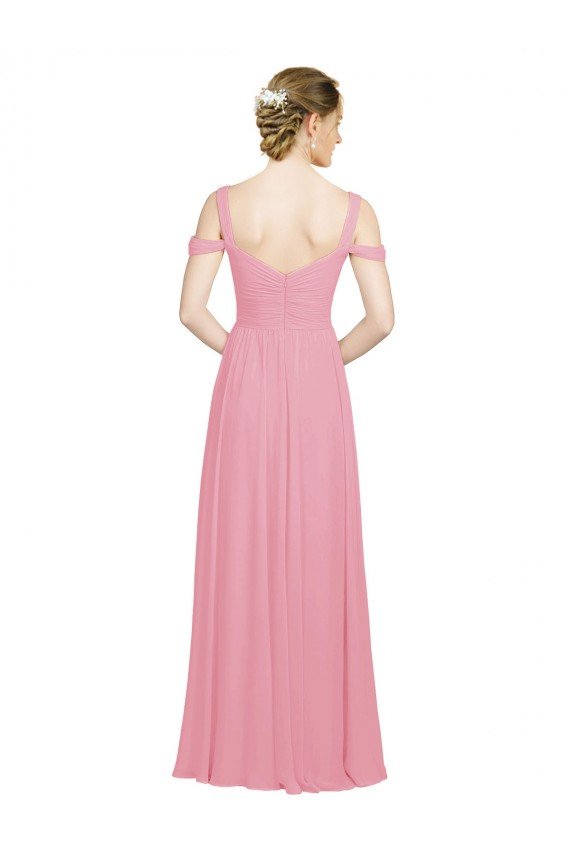 Cheapest Sweetheart Long Chiffon Bridesmaid Dress with Off the Shoulder Straps UK