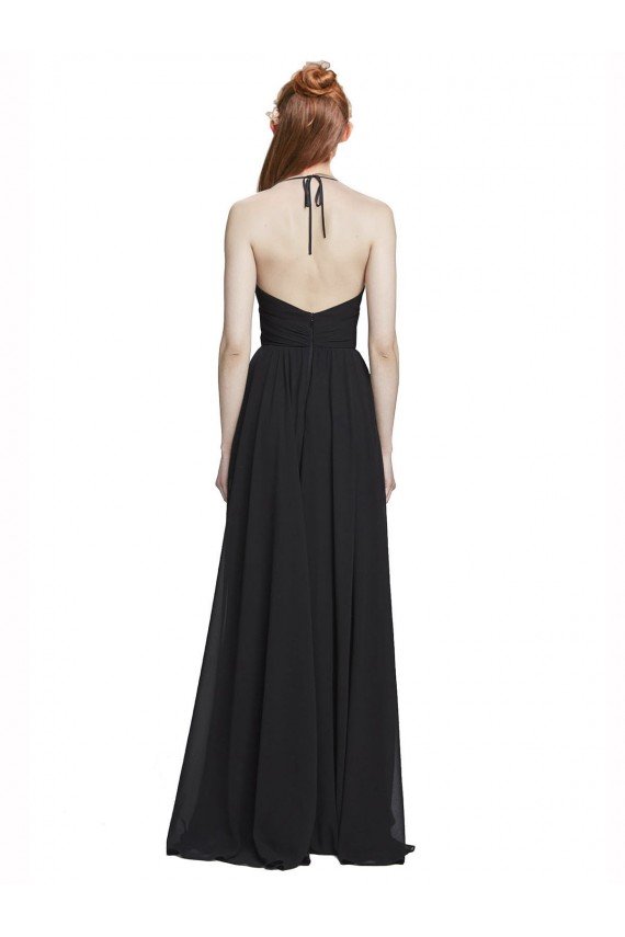 Cheapest Halter Chiffon Bridesmaid Dress with V-Neckline and Criss Cross Waist UK