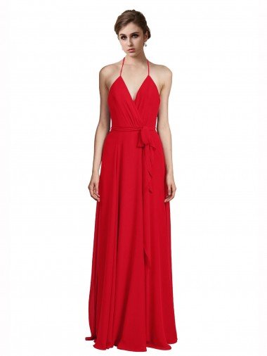 Cheapest V-Neck Spaghetti Halter Strap Chiffon Bridesmaid Dress UK