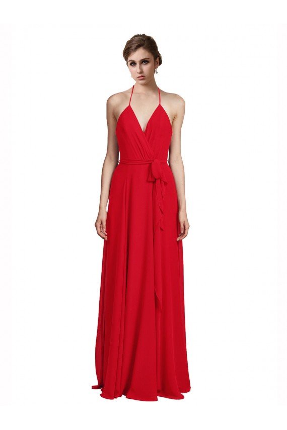 Cheapest V-Neck Spaghetti Halter Strap Chiffon Bridesmaid Dress UK