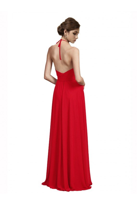 Cheapest V-Neck Spaghetti Halter Strap Chiffon Bridesmaid Dress UK