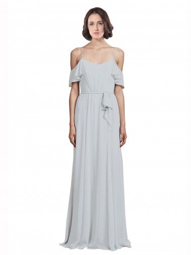 Cheapest Off the Shoulder Spaghetti Strap Long Chiffon Bridesmaids Dress UK