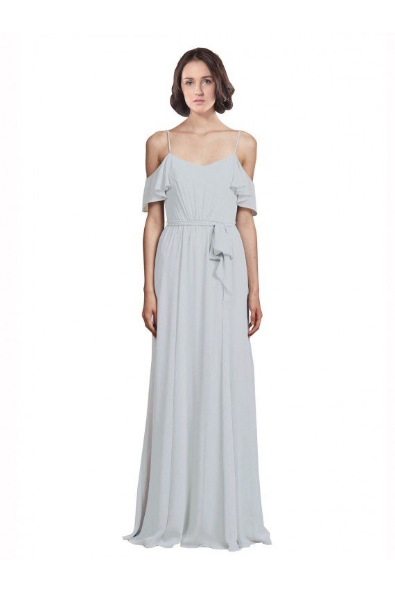 Cheapest Off the Shoulder Spaghetti Strap Long Chiffon Bridesmaids Dress UK