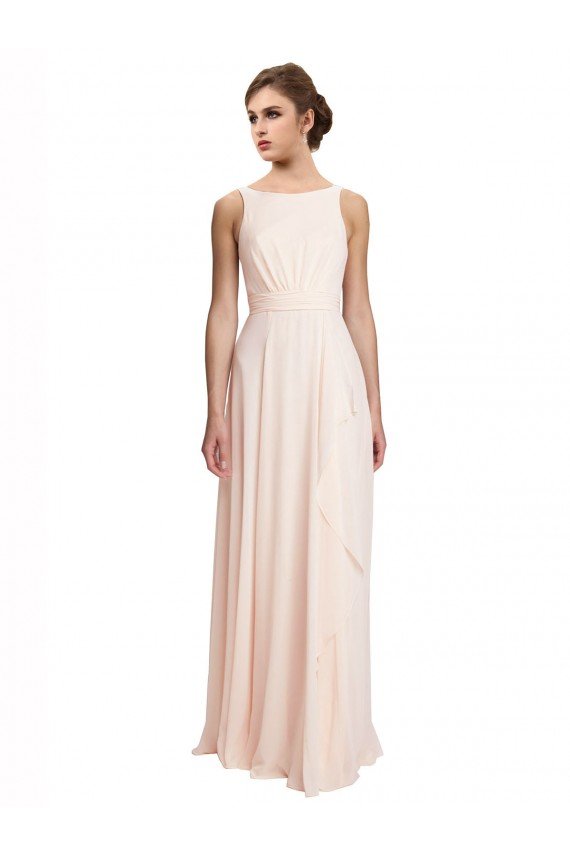 Cheapest High Neck Chiffon Bridesmaid Dress with Deep V-Back and Cascading Skirt UK