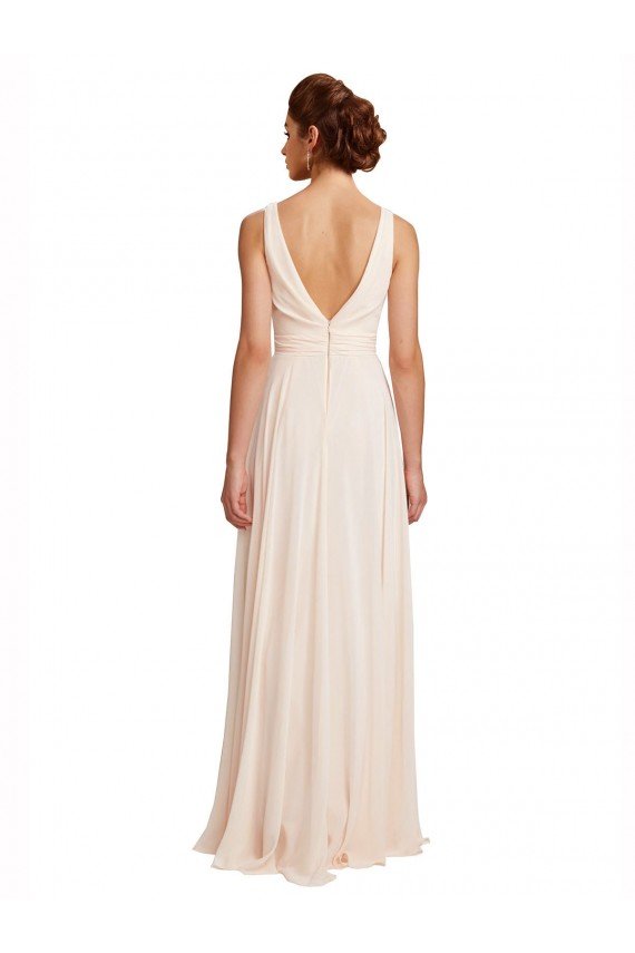 Cheapest High Neck Chiffon Bridesmaid Dress with Deep V-Back and Cascading Skirt UK