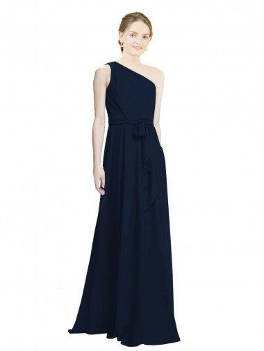 Cheapest Long Chiffon Bridesmaid Dress with One Shoulder Neckline And Belt UK