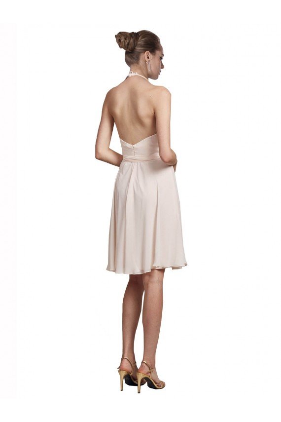 Cheapest Short Knee Length Wrap Chiffon Halter Bridesmaids Dress UK