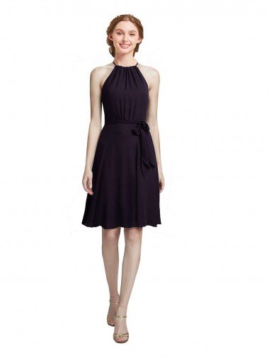Cheapest Short Knee Length High Neck Chiffon Bridesmaids Dress UK