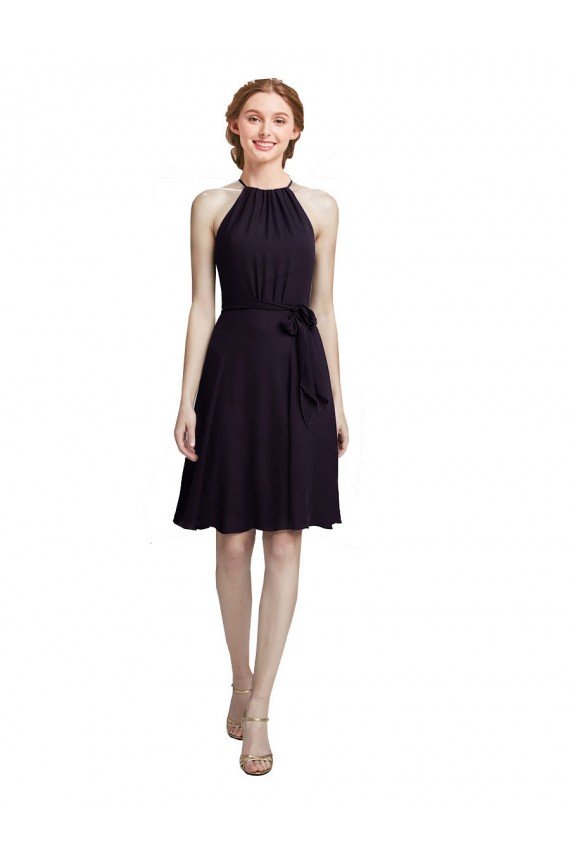 Cheapest Short Knee Length High Neck Chiffon Bridesmaids Dress UK