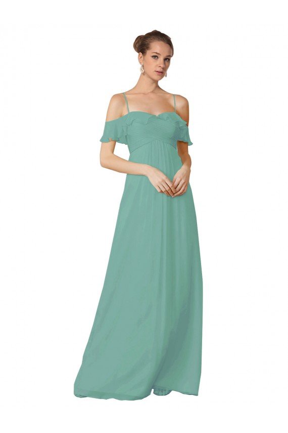 Cheapest Hand-Ruched Chiffon Bridesmaid Dress with Flutter Sleeves UK