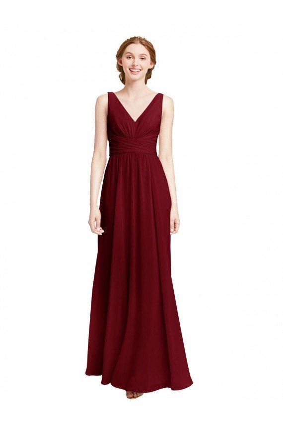 Cheapest Long Chiffon V-Neck Bridesmaids Dress with Double Strap UK