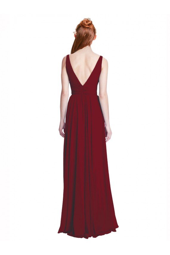 Cheapest Long Chiffon V-Neck Bridesmaids Dress with Double Strap UK