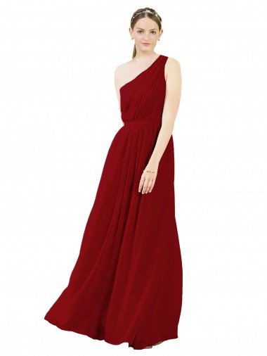 Cheapest Draped One Shoulder Long Floor Length Chiffon Bridesmaid Dress UK