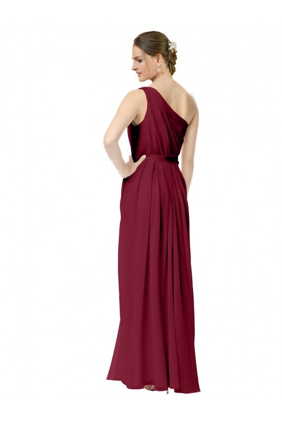 Cheapest Draped One Shoulder Long Floor Length Chiffon Bridesmaid Dress UK