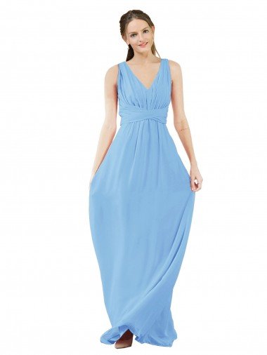 Cheapest Long V-Neckline Chiffon Bridesmaid Dress with Twisted Waist UK