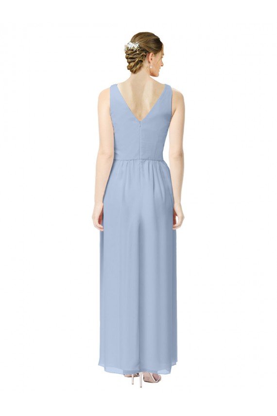 Cheapest Long V-Neckline Chiffon Bridesmaid Dress with Twisted Waist UK