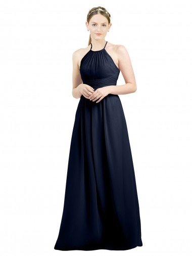 Cheapest Halter High Neck Long Chiffon Bridesmaid Dress with Open Back UK