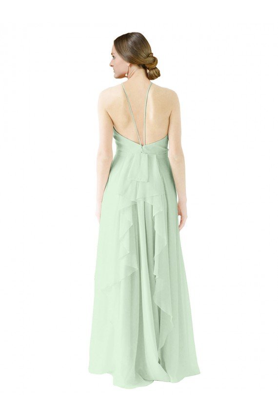 Cheapest Front halter Neckline and Deep Back Long Chiffon Bridesmaid Dress UK