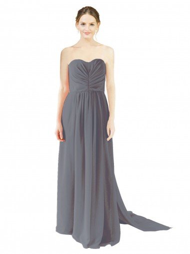 Cheapest Long Chiffon Bridesmaid Dress with Sweetheart Neckline and Flowing Back UK