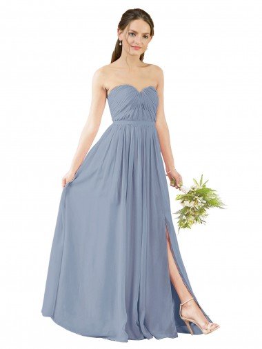 Cheapest Deep Sweetheart Neckline Open Back Long Chiffon Bridesmaid Dress UK
