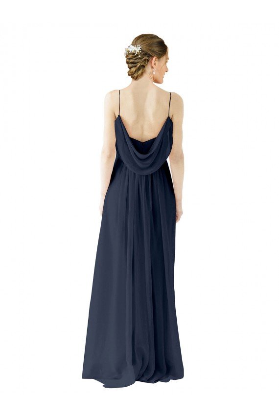 Cheapest Spaghetti Straps Open Back Long Chiffon Bridesmaid Dress UK