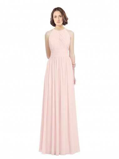 Cheapest Sleeveless Chiffon High Neck Bridesmaid Dress with Diagonal Pleats UK