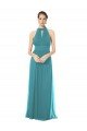 Cheapest Ruched Long Chiffon Halter Bridesmaid Dress with Tie Back and Tails UK