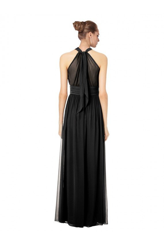 Cheapest Ruched Long Chiffon Halter Bridesmaid Dress with Tie Back and Tails UK