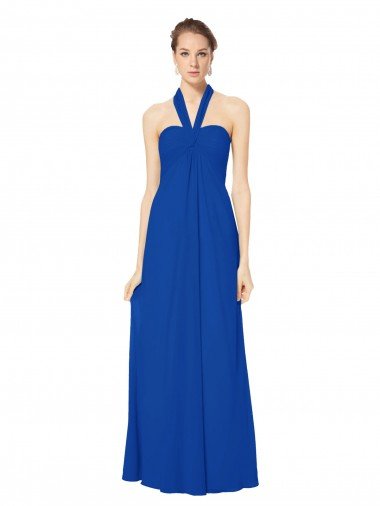 Cheapest Sleeveless Long Chiffon Empire Gown with Pleated Halter Straps UK