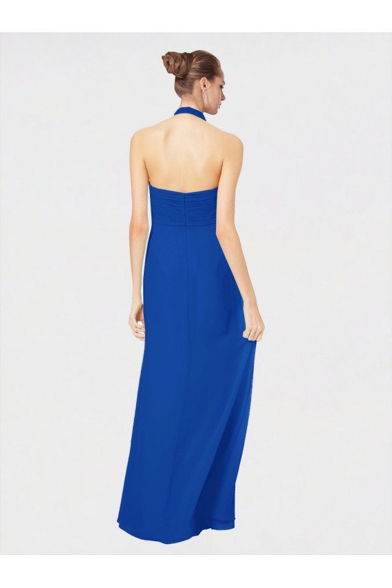 Cheapest Sleeveless Long Chiffon Empire Gown with Pleated Halter Straps UK