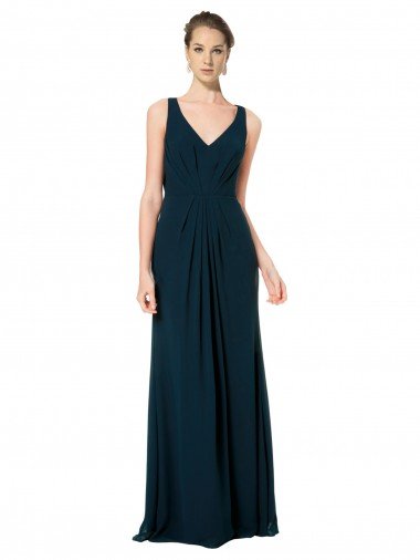 Cheapest Long Chiffon V-Neck Sleeveless Bridesmaid Dress with Large Keyhole Back UK