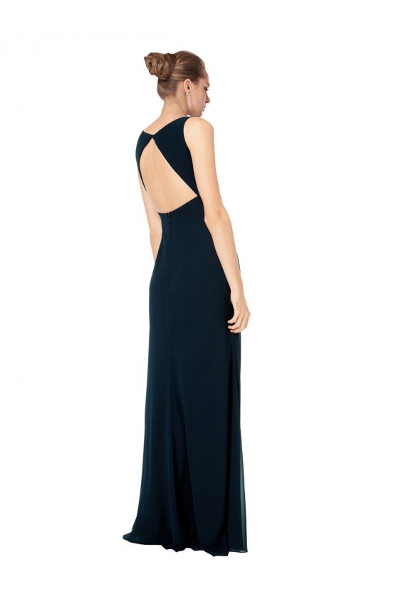 Cheapest Long Chiffon V-Neck Sleeveless Bridesmaid Dress with Large Keyhole Back UK