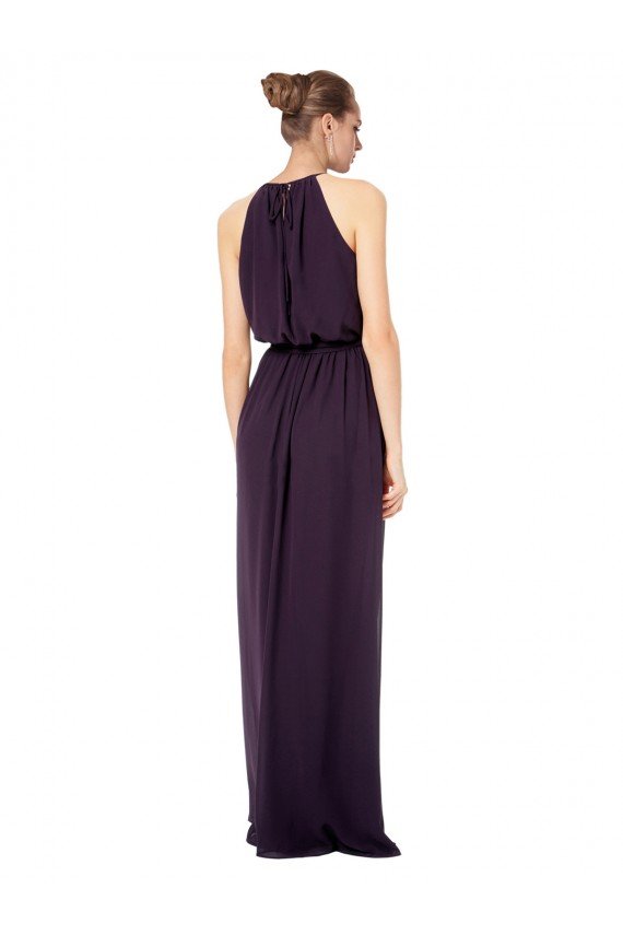 Cheapest High Neck Long Chiffon Halter Bridesmaid Dress with Drape Chiffon Overlay UK