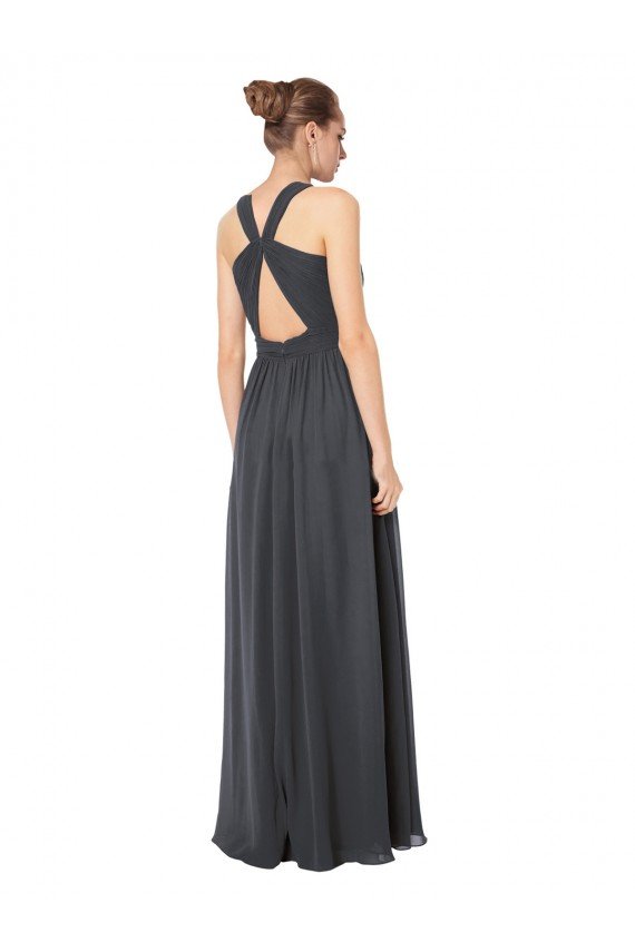 Cheapest Long Chiffon Halter Bridesmaid Dress Keyhole Back UK