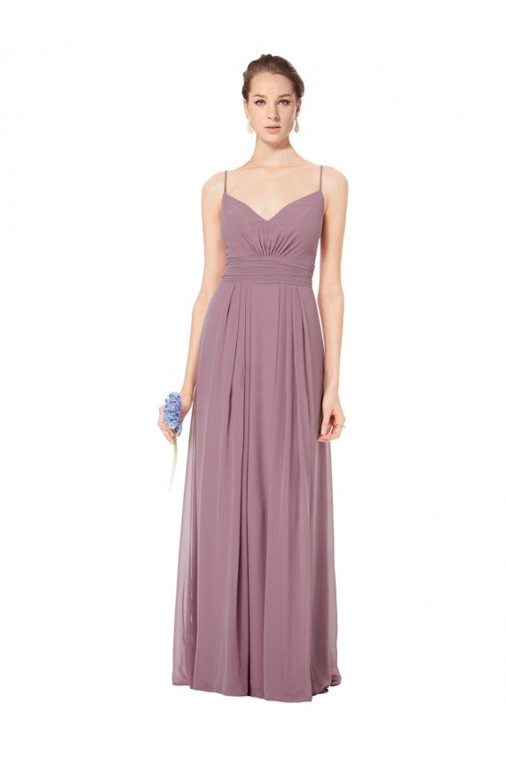 Cheapest V-Neck Spaghetti Strap Open Back Long Chiffon Bridesmaid Dress UK